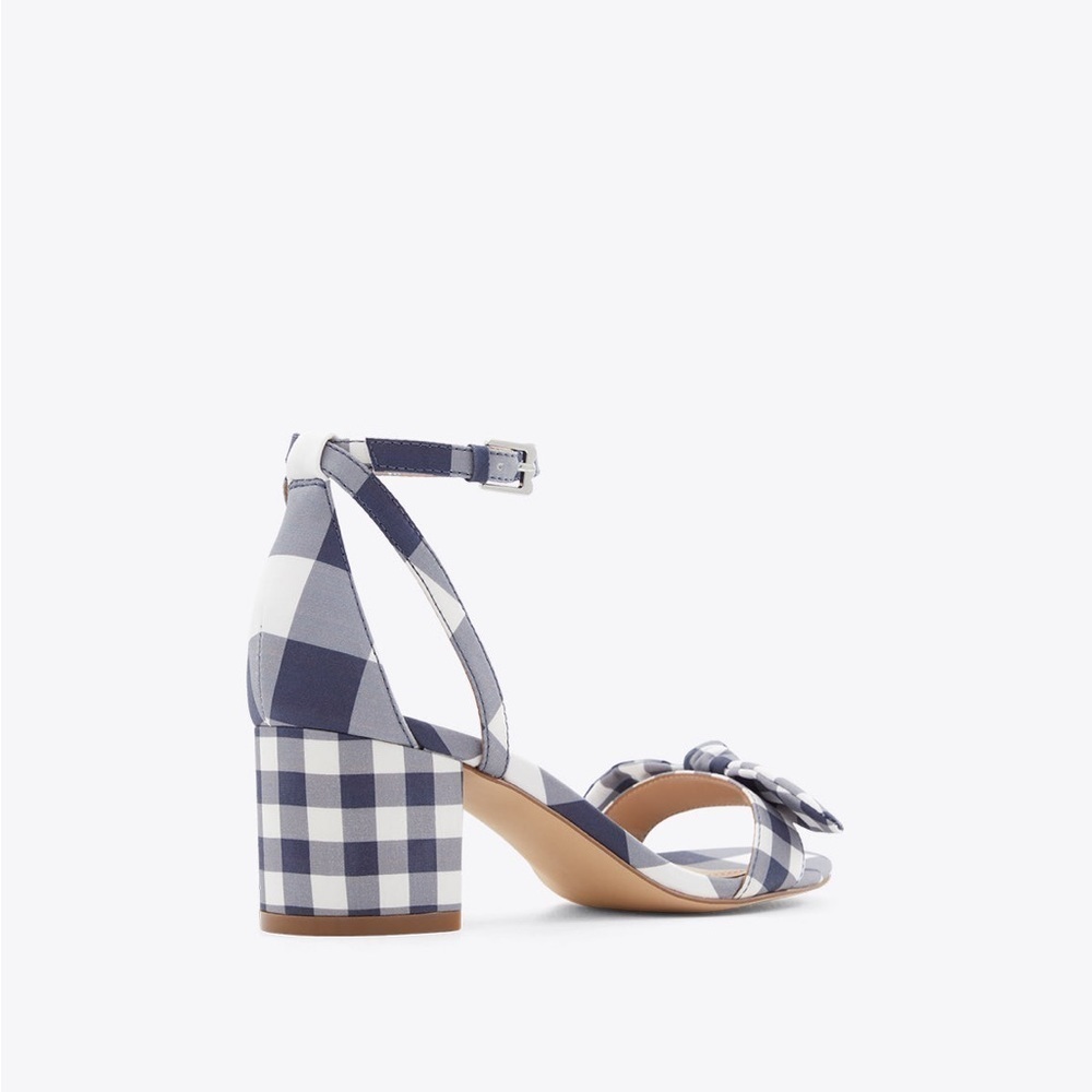 🆕Draper James Preston Block Heel Ankle Strap Sandals Nassau Navy White Gingham - Picture 3 of 9